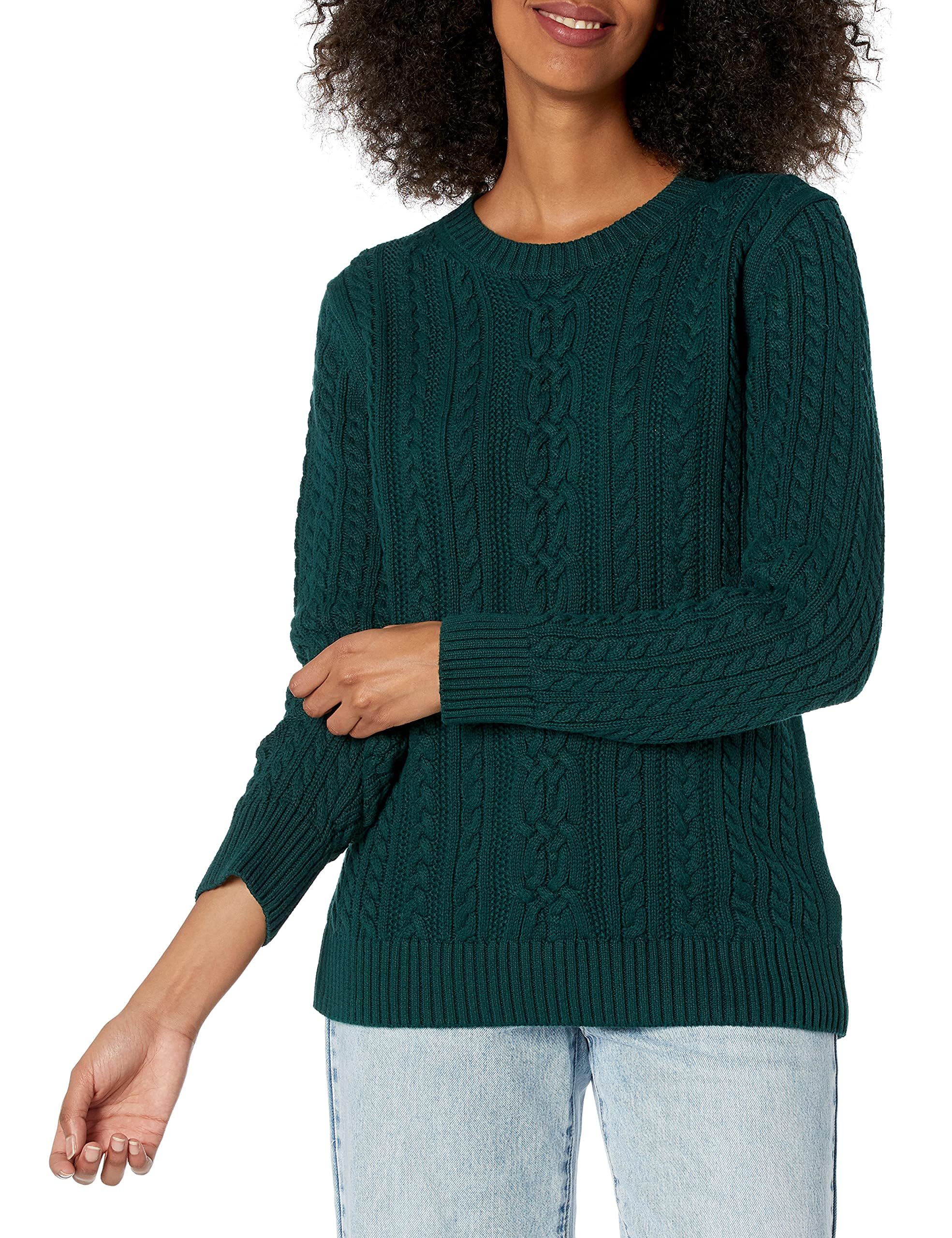 Amazon Essentials Women's Fisherman Cable Knit Crewneck Sweater - Cozy Casual Pullover for Fall & Winter Outfits