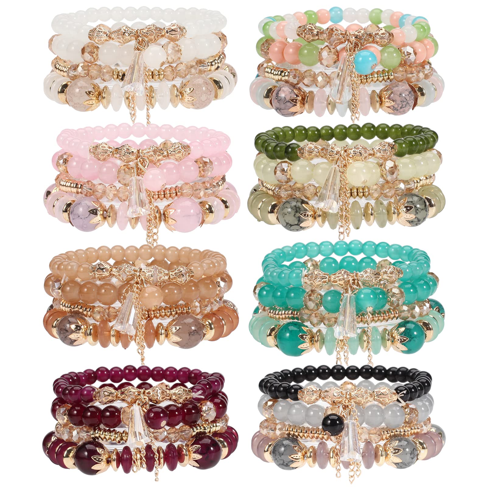 Bohemian Stackable Stretch Bracelets for Women & Girls - Colorful Beaded Charm Handmade Jewelry Set - Perfect for Layering, Gifts & Boho Fashion Accessories