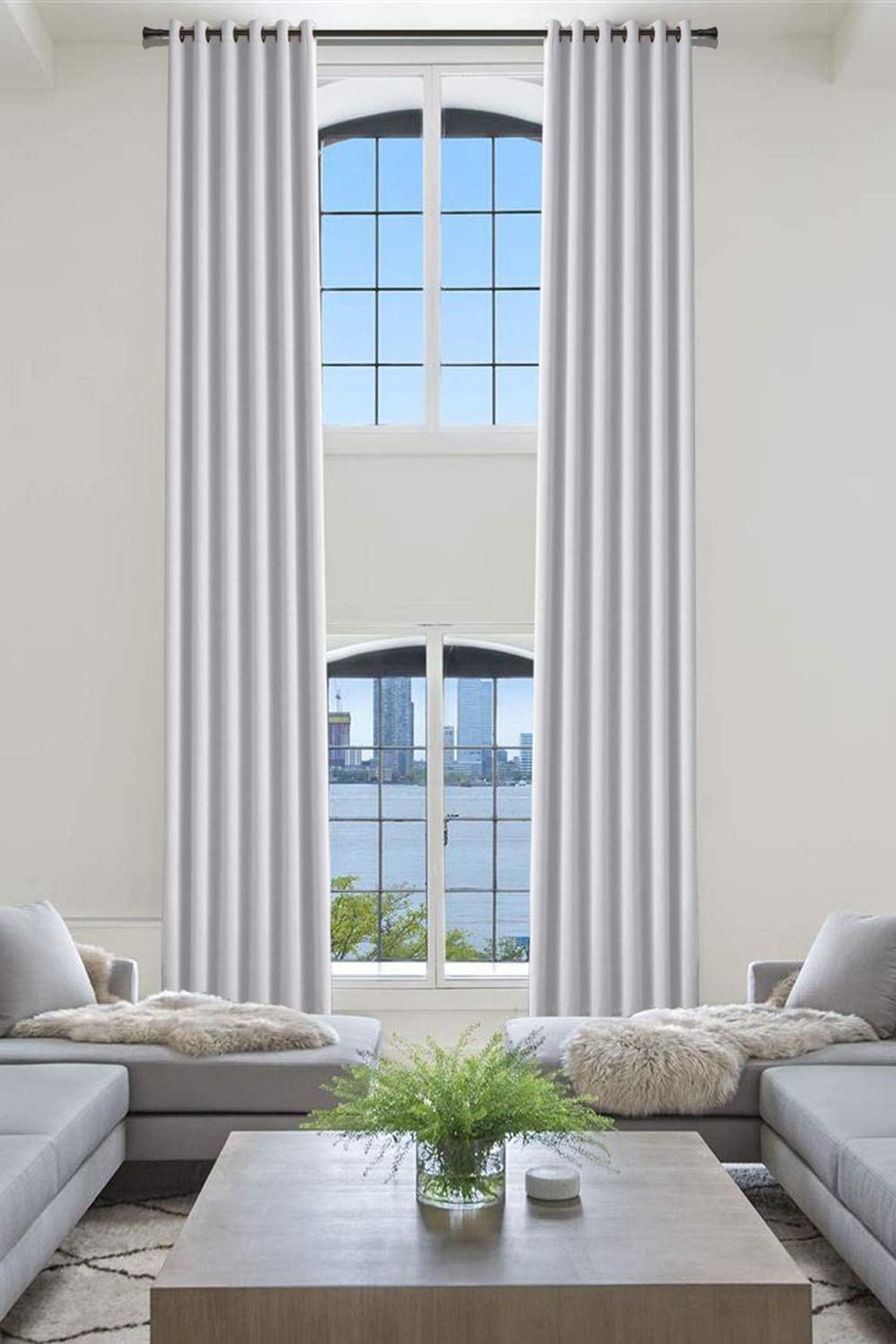TWOPAGES 240 Inch Extra Long Blackout Curtains - Thermal Insulated Darkening Window Drapes for Living Room & Bedroom, Greyish White (1 Panel, 50Wx240L) - Perfect for Home Theater, Nursery & Light-Sensitive Sleepers