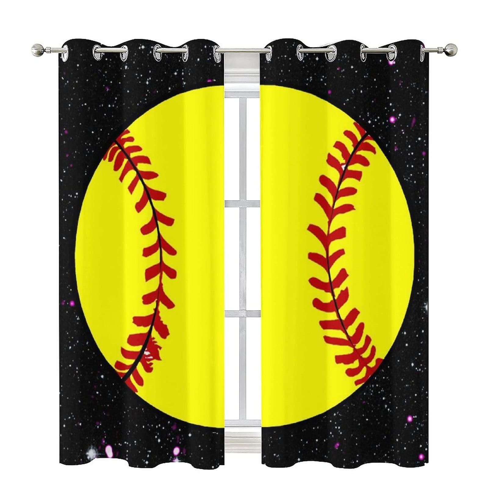 fucyBu Blackout Curtains - Thermal Insulated Room Darkening Window Drapes with Softball Galaxy Pattern, Grommet Top for Living Room & Bedroom - Perfect for Home Decor, Wedding Party, Ceremony & Stage Use