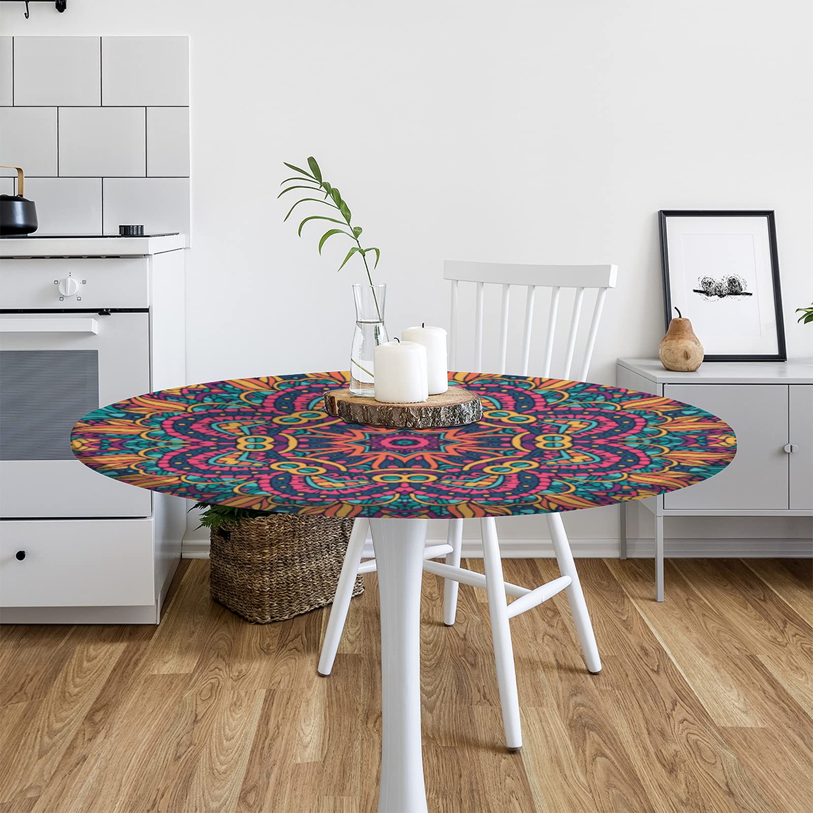 Elegant Orange Red Mandala Round Tablecloth - 36
