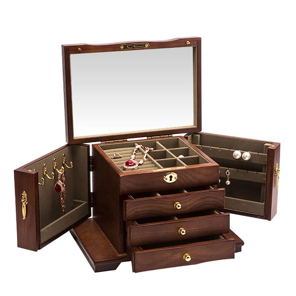 Wooden Jewelry Storage Box - High Capacity Jewelry Organizer with Drawers for Earrings, Necklaces & Rings - Perfect Gift for Women & Girls - Ideal for Bedroom Vanity, Travel & Closet Organization