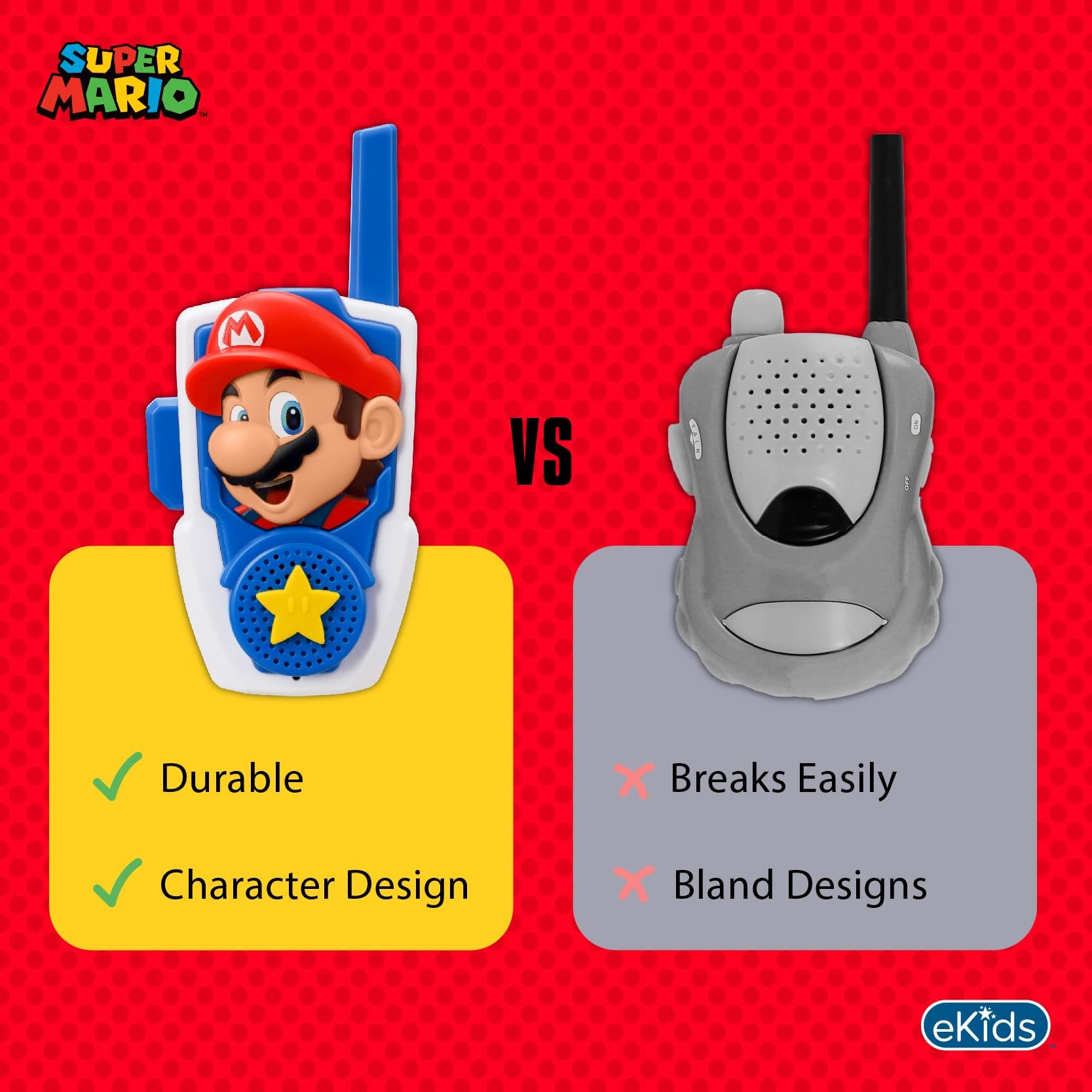 Super Mario Bros Walkie Talkies for Kids - Long Range Two Way Radios with Static-Free Communication - Perfect for Indoor & Outdoor Play, Adventures, and Family Fun - Ideal for Ages 3+