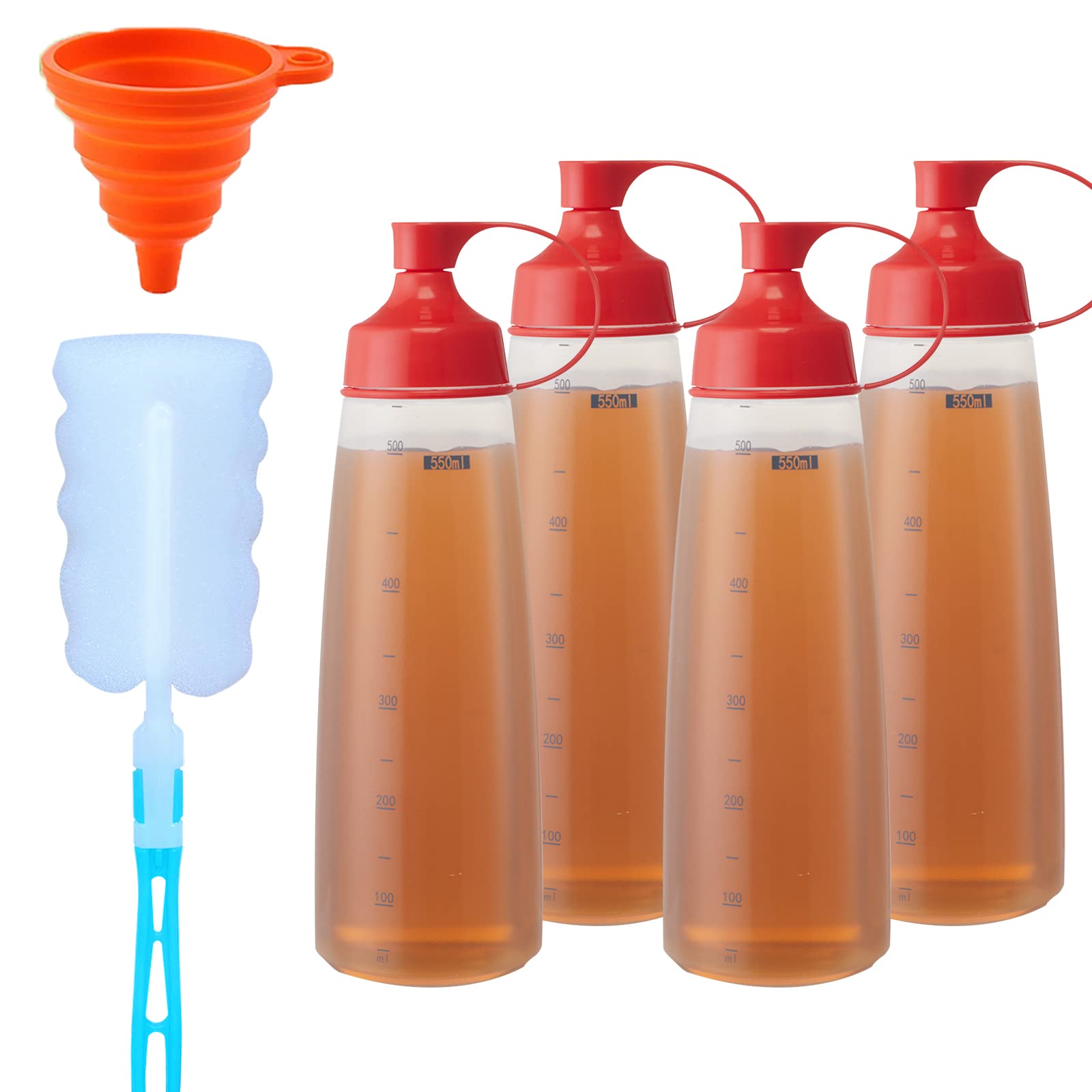 18 oz Plastic Condiment Squeeze Bottles (4-Pack) - Wide Mouth Ketchup, Mustard & Sauce Dispenser for Kitchen, BBQ, Pancake Batter, Icing & Salad Dressing - Perfect for Restaurants, Catering & Home Cooking