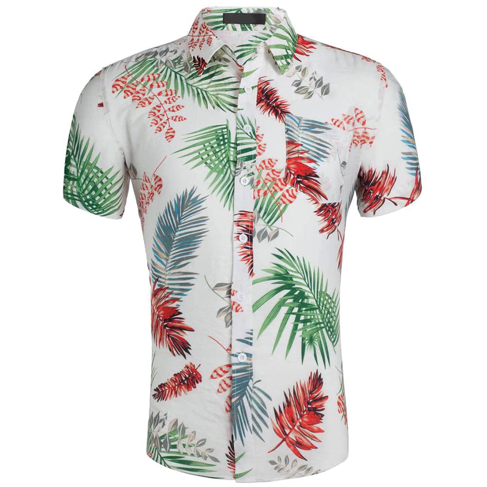 OBEEII Men's Hawaiian Shirt Short Sleeve Button Down Shirt - Tropical Floral Print Casual Beach Shirt for Summer Vacation, Pool Party & Outdoor Activities