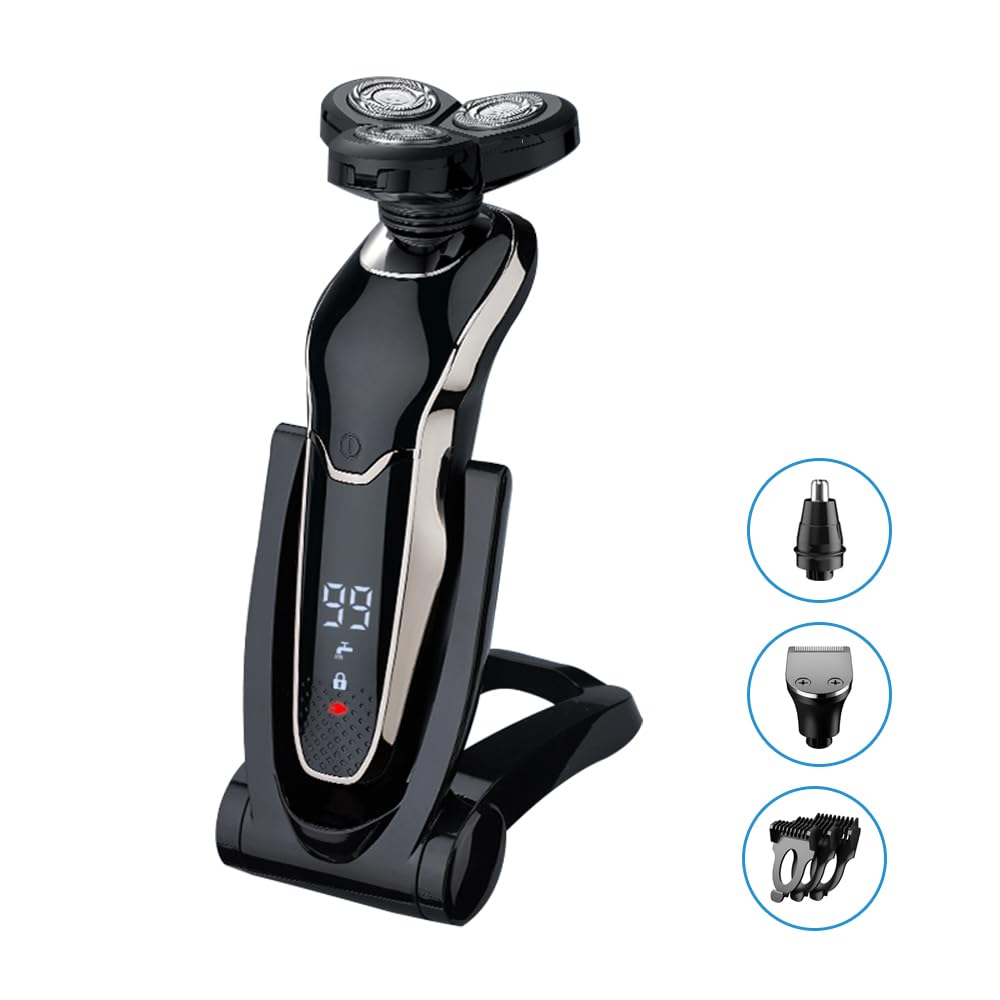 Premium Men's Electric Razor - Rechargeable Cordless Rotary Shaver with Sideburn & Nose Hair Trimmer, Waterproof Wet/Dry Shaving - Perfect for Travel, Home & Gym Use