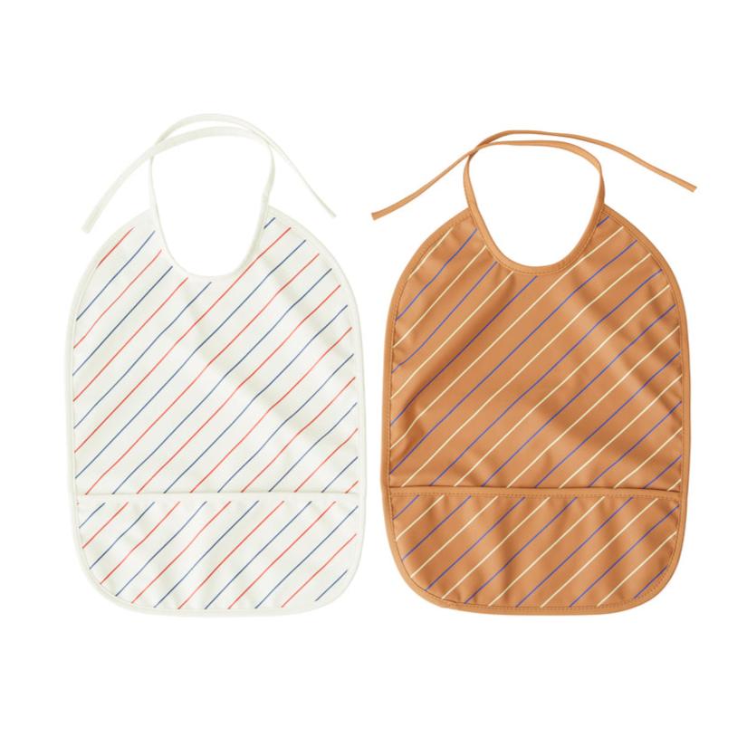 Striped Baby Bibs - Pack of 2, Soft Cotton Drool Bibs for Infants & Toddlers (Mellow/Caramel) - Perfect for Feeding, Teething & Messy Playtime