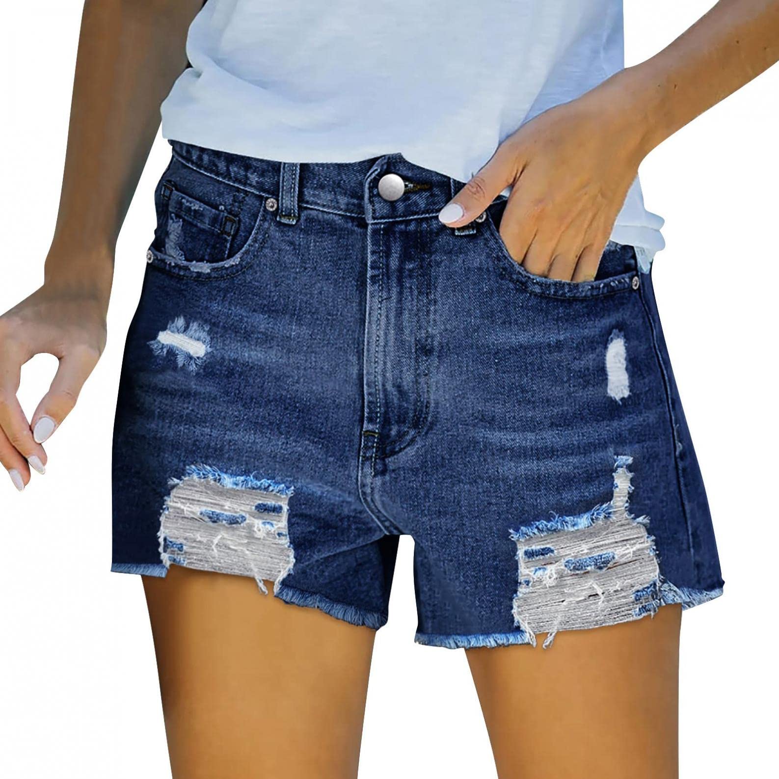 Women's High Waisted Ripped Denim Shorts - Fashion Distressed Folded Hem Summer Jeans Shorts | Perfect for Casual Outfits, Beach Trips & Street Style
