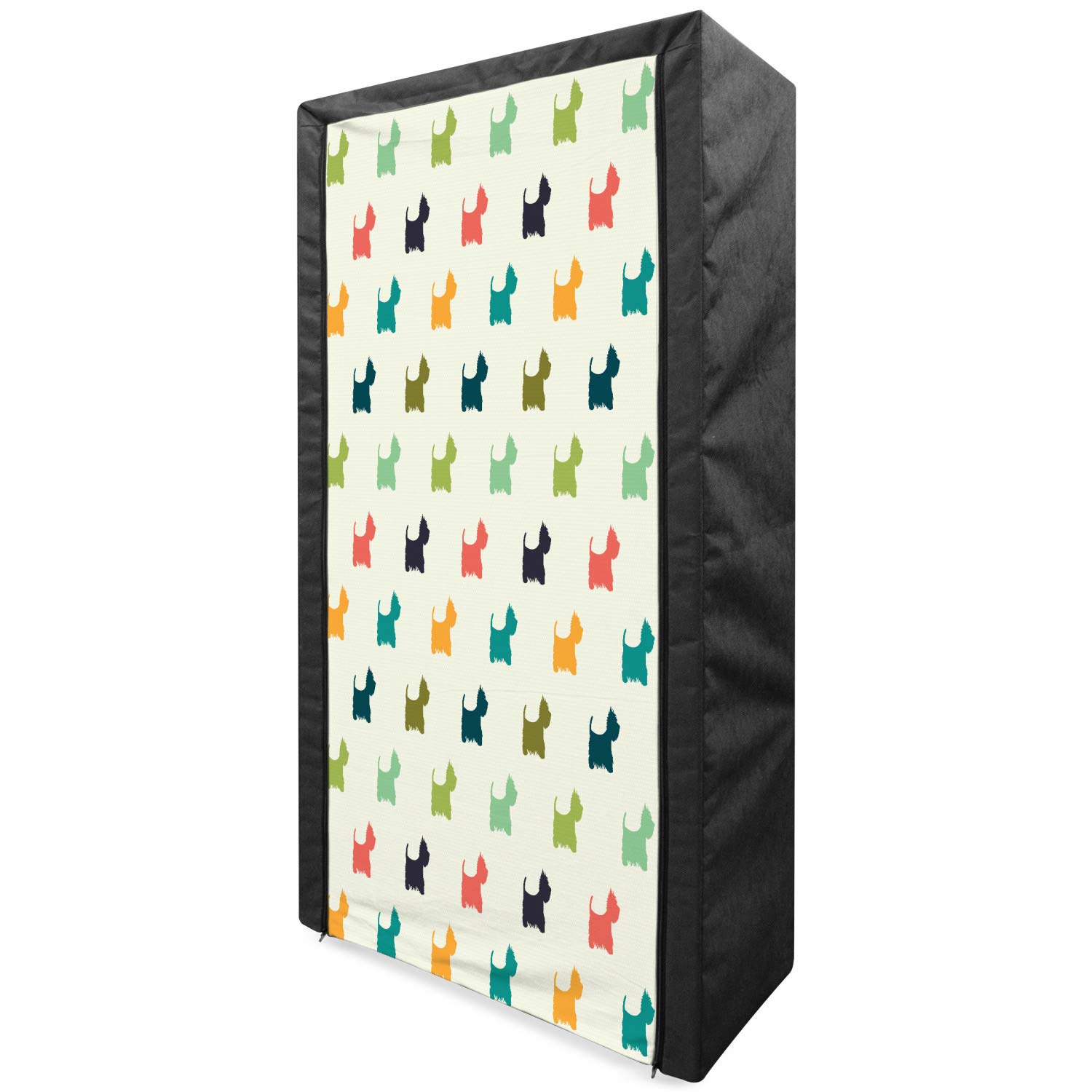 Ambesonne Dog Lover Portable Fabric Wardrobe - Polka Dot English Terrier Silhouette Design, 33.5 Inch Multicolor Clothing Organizer with Shelves | Perfect for Pet Lovers' Bedroom, Closet & Dorm Storage