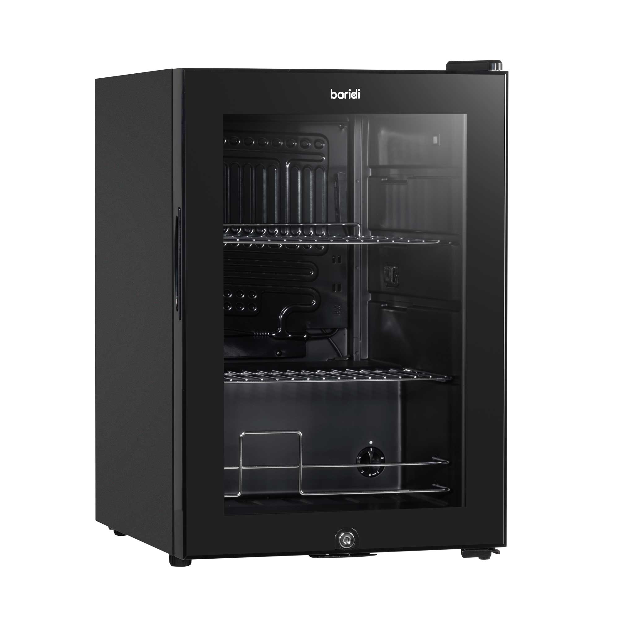 Baridi 60L Beer & Drinks Refrigerator with LED Light - Black Glass Door Mini Fridge for Home, Office, Bar & Party | Energy Efficient Beverage Cooler DH62