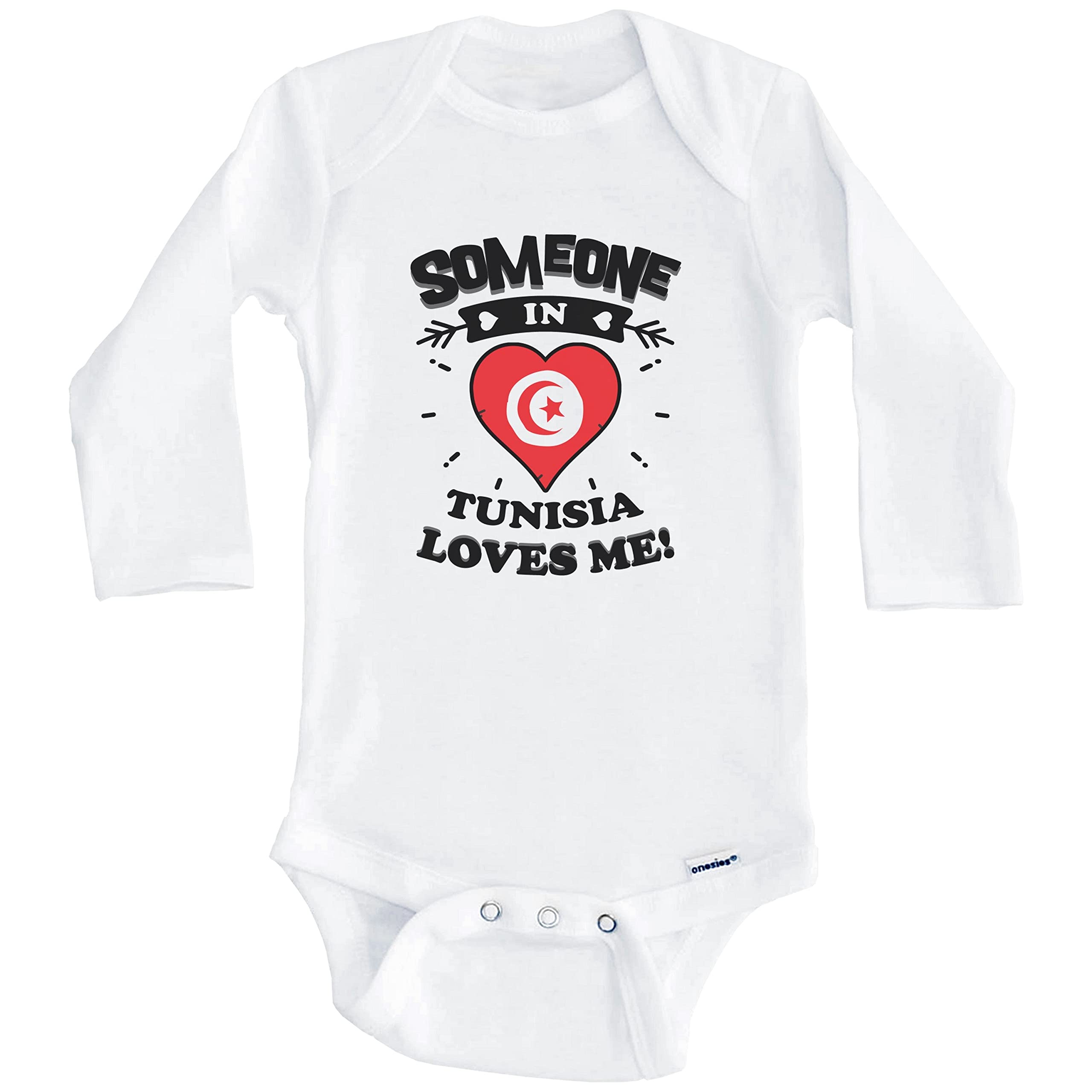 Someone in Tunisia Loves Me Tunisian Heart One Piece Baby Bodysuit - Long Sleeve Romper for Newborns & Infants | Perfect for Family Photos, Holidays & Special Occasions