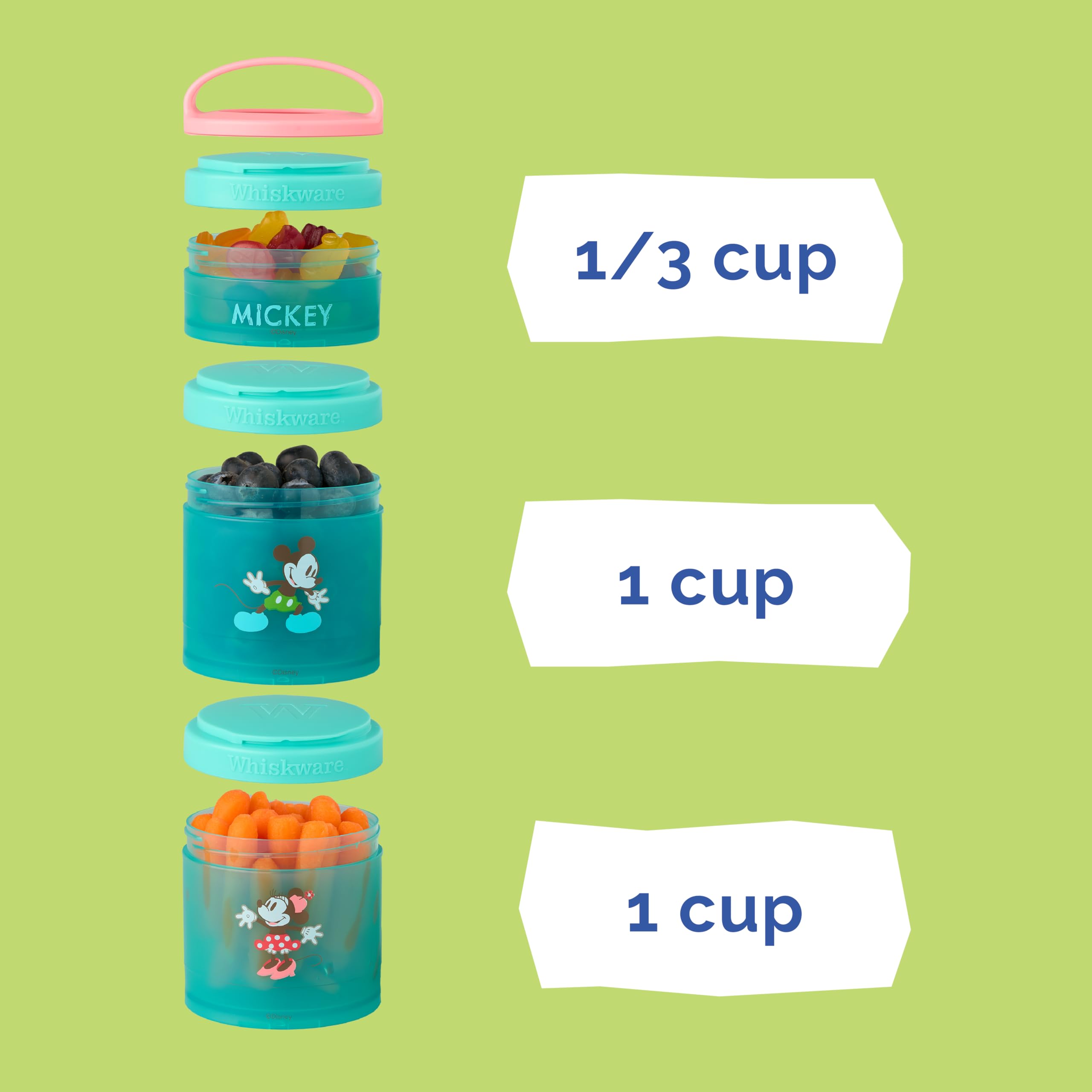 Disney Mickey and Minnie Stackable Snack Containers for Kids - 3 Pack BPA-Free Food Storage Cups for School, Travel, Picnics & On-the-Go Snacks