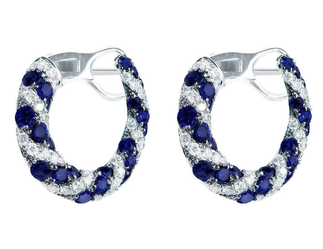 18K White Gold Horseshoe Motif Sapphire and Diamond Stud Earrings for Women - Elegant Jewelry Gift for Birthday, Anniversary & Special Occasions