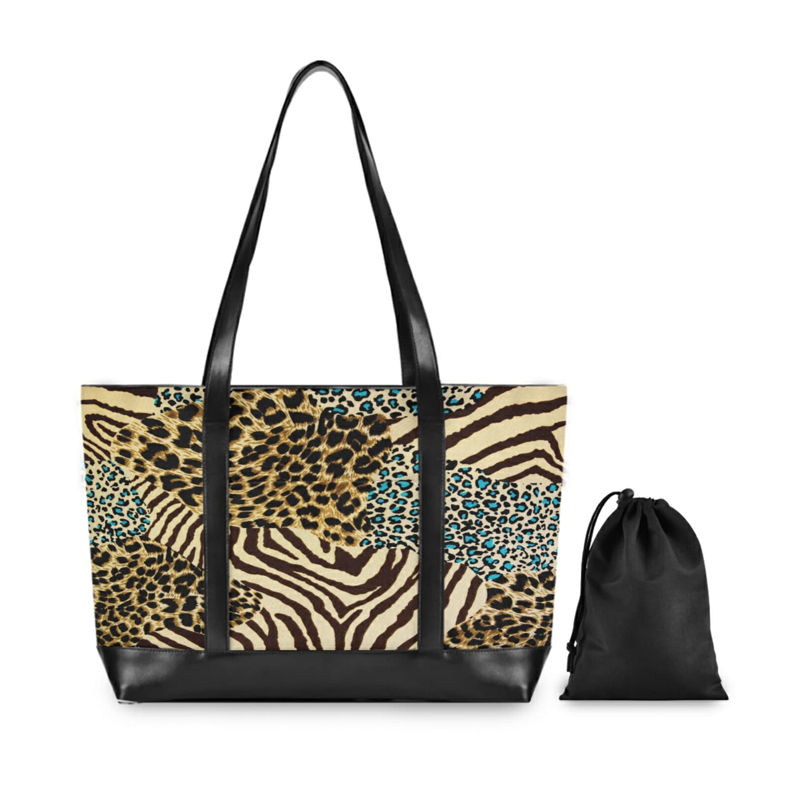 Stylish Zebra & Tiger Print 15.6 Inch Laptop Tote Bag for Women - Lightweight Canvas Shoulder Bag with Giraffe Pattern - Perfect for Work, Office, Beach Travel & Daily Commute - Durable Computer Briefcase & Fashionable Messenger Purse
