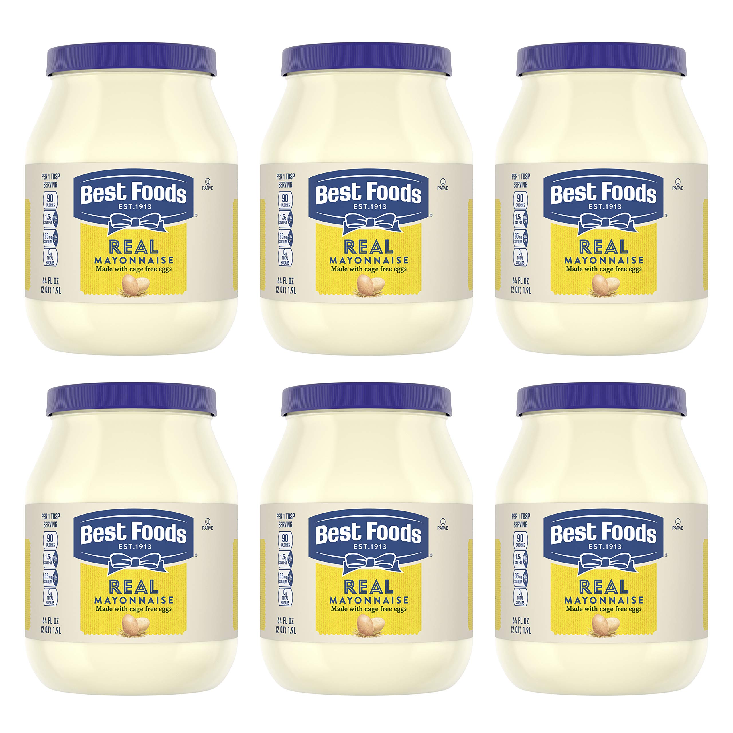 Best Foods Real Mayonnaise - Creamy Gluten Free & Kosher Condiment - 64 oz (Pack of 6) - Perfect for Sandwiches, Salads & Home Cooking