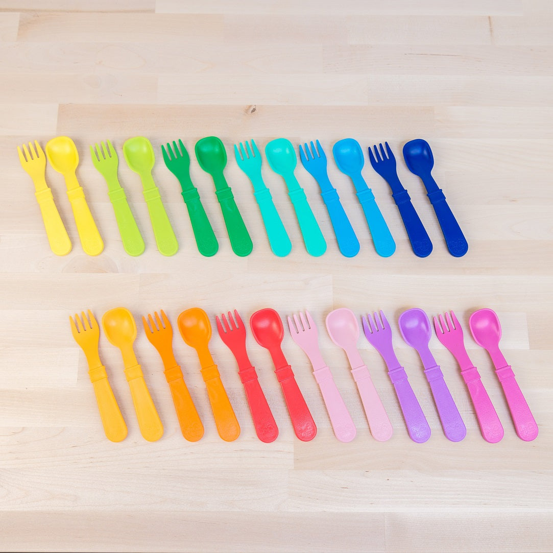 Re Play Fork & Spoon Set - BPA-Free Toddler Utensils for Kids - Durable Plastic Baby Feeding Set for Travel, Daycare & Home Use