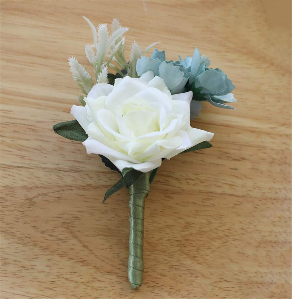 Artificial Rose Boutonniere & Corsage Set - Silk Flower for Wedding, Prom, Party - Elegant White Roses for Bridal Bouquet, Groom Boutonniere & Corsage