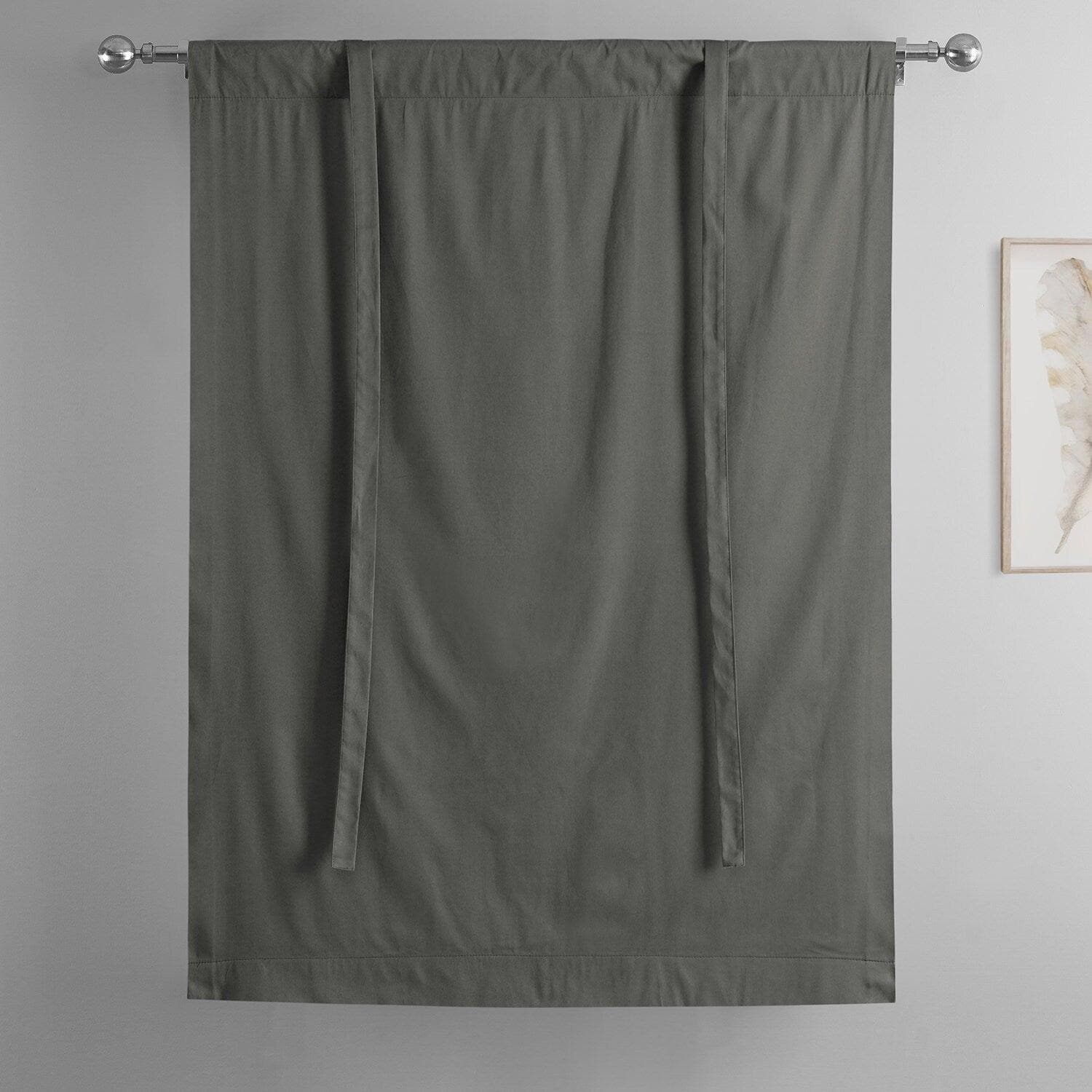 Millstone Grey Solid Cotton Blackout Tie-Up Window Shade - Perfect for Bedrooms, Nurseries & Home Offices