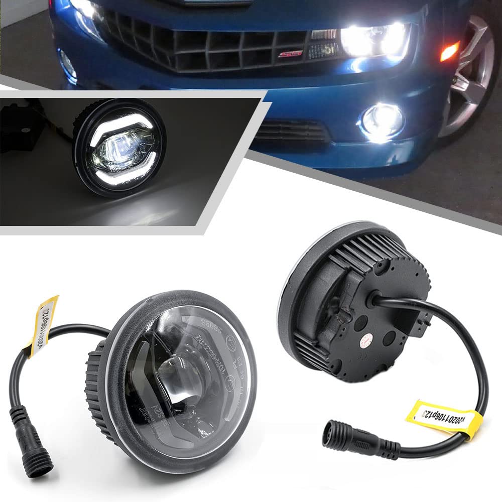 2Pcs White LED Fog Lights Daytime Running Lights (DRL) for Chevy Camaro 2010-2013 - Smoked Lens Round LED Fog Lamps - Perfect for Night Driving & Enhanced Visibility in Foggy Conditions