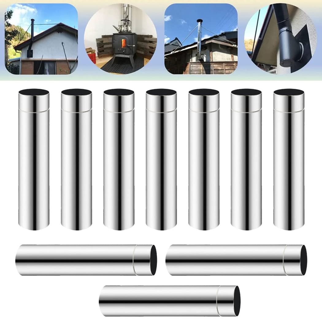 0℃ Chimenea de Acero Inoxidable, Tubo de Humo de Alta Resistencia, D6cm x L100cm, Ideal para Estufas de Leña, Resaneamiento de Chimenea, Conducto de Humos, Uso en Hogares y Cabañas