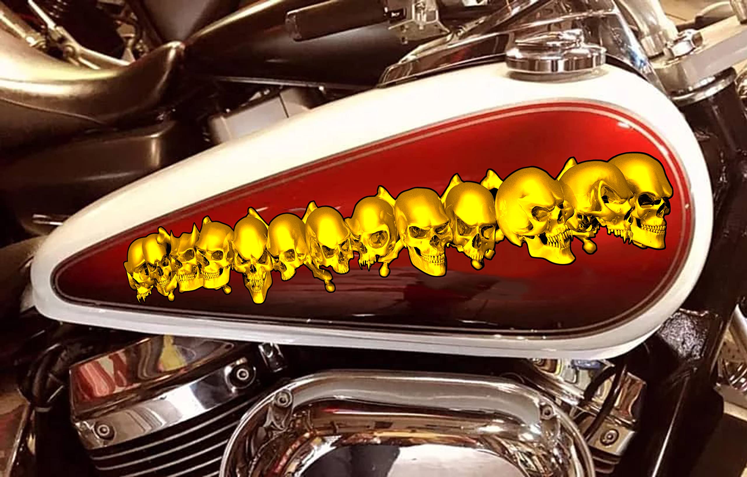 Tribal Skulls Flame Motorcycle Stickers - 3D Dirt Bike Decals, Racing Stickers & Vehicle Window Decals (15x45) - Perfect for Customizing Motorcycles, ATVs, Helmets & Car Windows