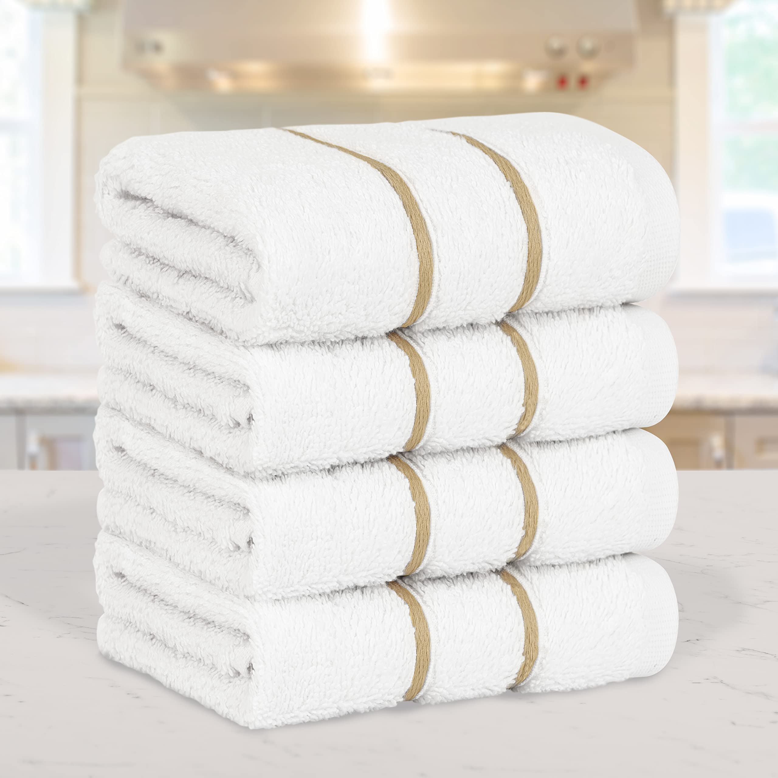 4 Pack Premium White Washcloths - 100% Turkish Cotton Face Towels & Hand Towels for Bathroom, Kitchen | Soft & Absorbent Small Towels for Spa, Makeup Removal, Baby Care & Daily Use