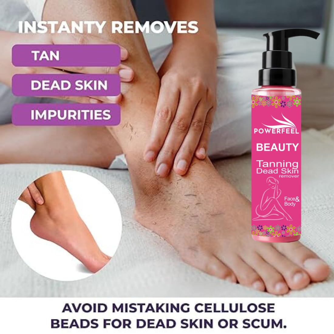 POWERFEEL Tanning & Dead Skin Removal Exfoliating Gel - 100ml | Visibly Removes Tan for Smooth & Bright Skin | Gentle Exfoliation for Face & Body | Perfect for Post-Sun Care & Daily Skincare Routine