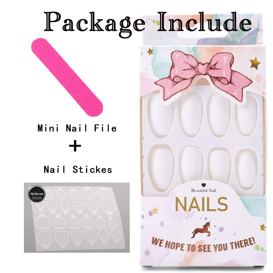 24Pcs Matte Fake Nails Pure White Coffin Full Cover False Nails - Acrylic Nails Art for Women & Girls - Perfect for Fashion Party, Prom, Wedding & Daily Wear