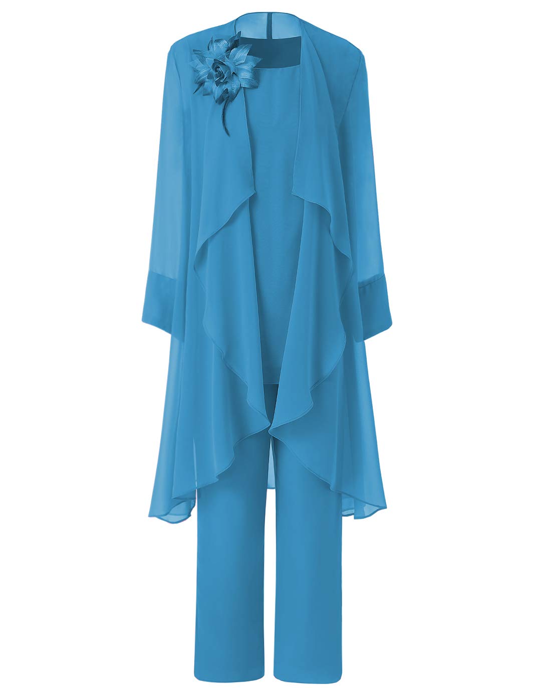 Zeattall Women's 3-Piece Jumpsuit Set - Chiffon Mother of The Bride Dress with Jacket & Pants, 3/4 Sleeve Plus Size Outfit - Perfect for Weddings, Parties & Special Occasions