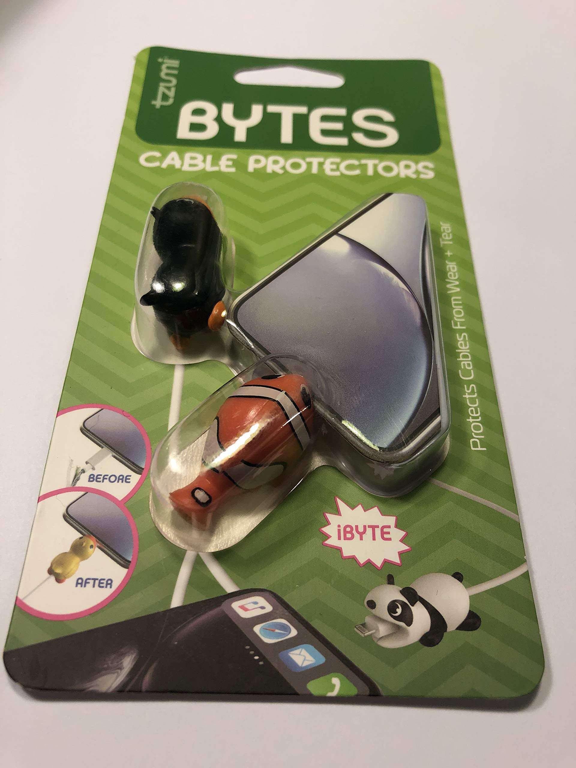 Bytes Cable Protector for iPhone & iPad - Cute Animal-Shaped USB Lightning Cable Saver (Black Duck/Clown Fish) | Durable Charging Cord Protector | Perfect for Home, Office & Travel Accessories