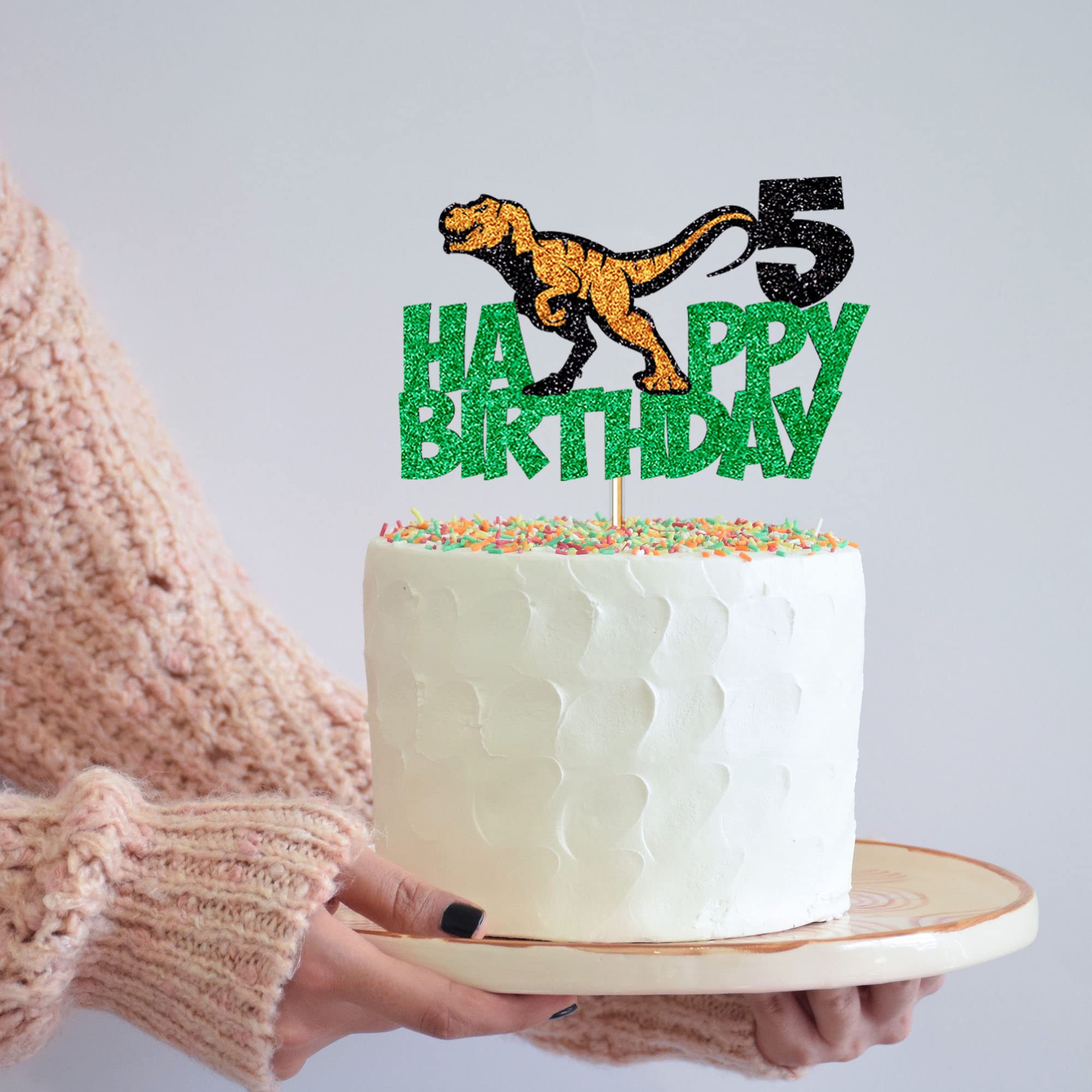 5th Birthday Dinosaur Cake Topper - Tyrannosaurus Rex Party Decoration for Kids Birthday, Happy Birthday Cake Decorations - Perfect for Dinosaur Themed Birthday Parties and Cake Decorating