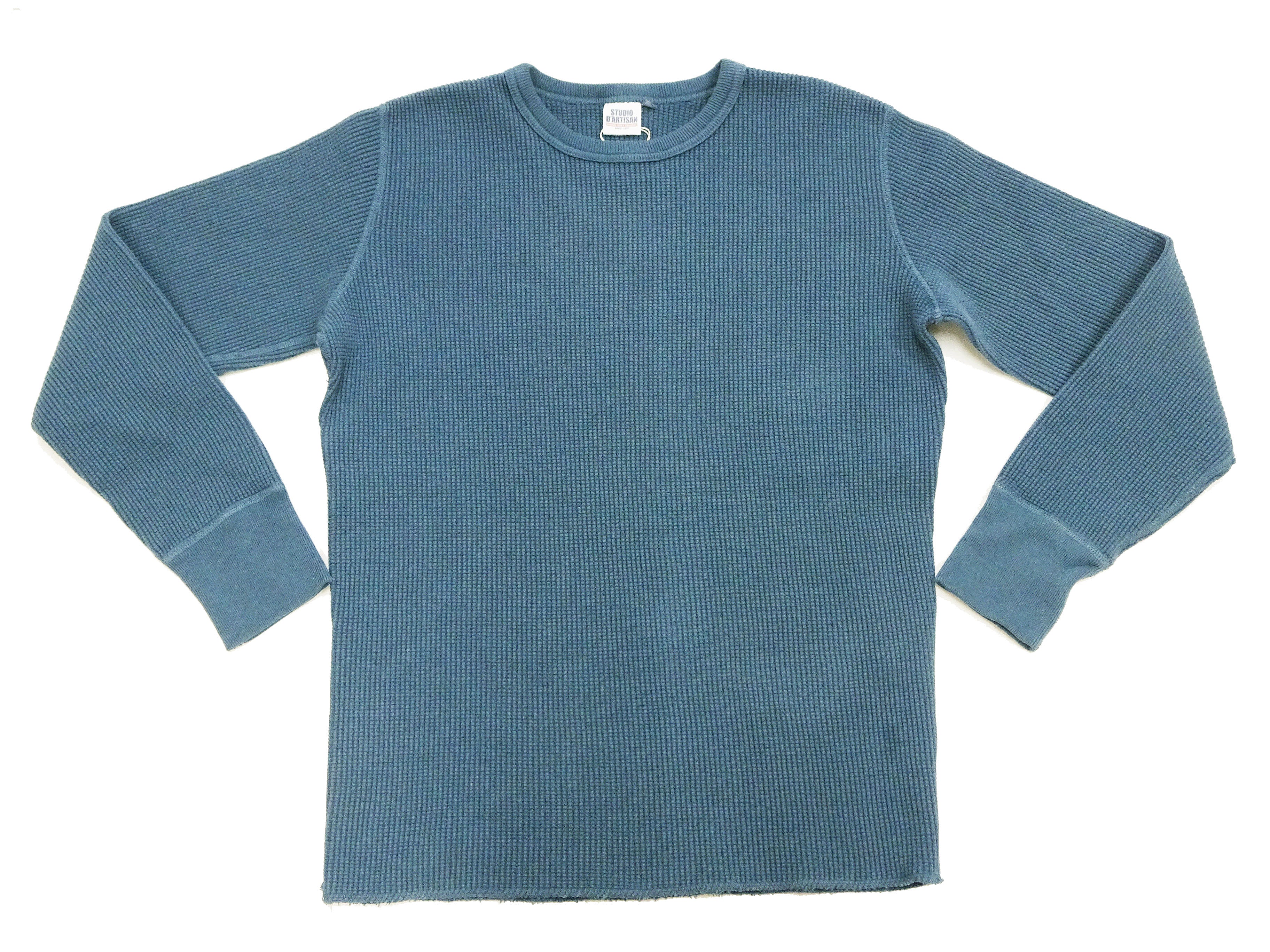 Studio D'artisan Men's Waffle Knit Thermal T-Shirt - Heavyweight Long Sleeve Crew Neck Casual Tee in Faded Blue (Style 9936) | Perfect for Winter Layering, Outdoor Activities & Everyday Wear