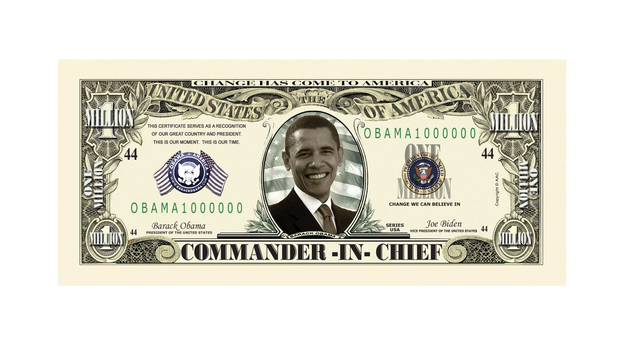 Authentic American Art Classics - Pack of 10 President Barack Obama Million Dollar Bill Collectible Notes | Perfect for Gifts, Collectors & Political Memorabilia Displays