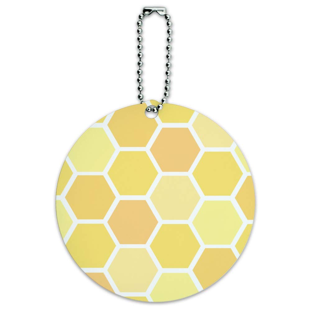 Yellow Honeycomb Pattern Round Luggage ID Tag - Durable Suitcase Name Tag for Travel Bags & Carry-Ons - Perfect for Airports, Business Trips & Vacation Identification