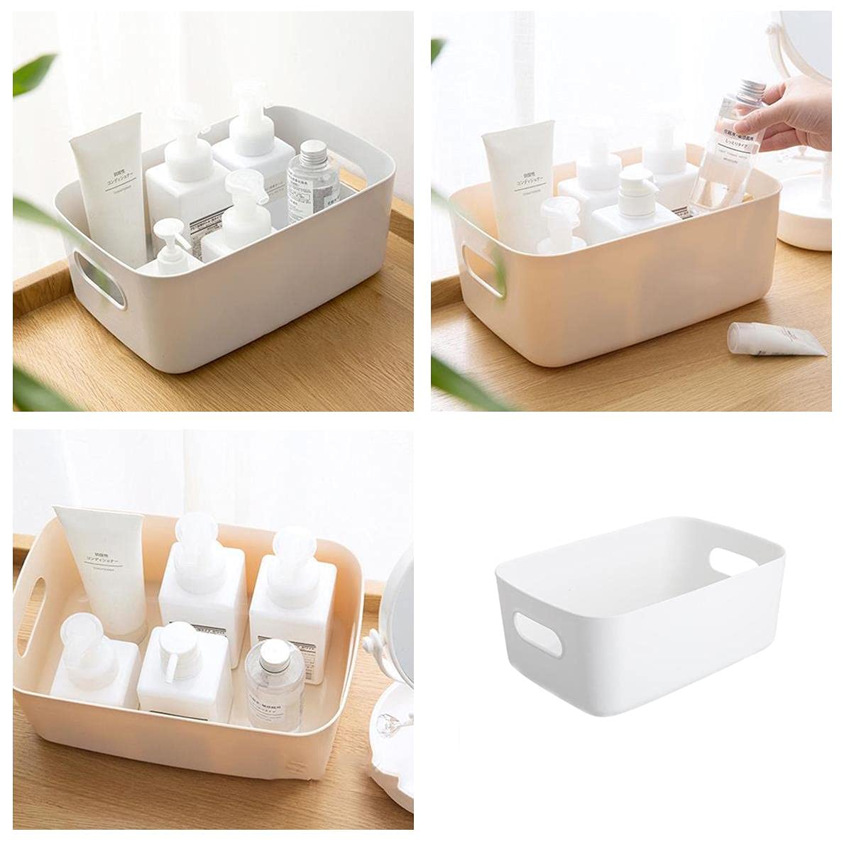 White Plastic Storage Bin with Handles - Multi-Purpose Organizer Basket for Kitchen Pantry, Bedroom, Bathroom - Perfect for Food Storage, Snack Containers & Toy Organization (1-Pack) - Ideal for Home, Office & Dorm Organization