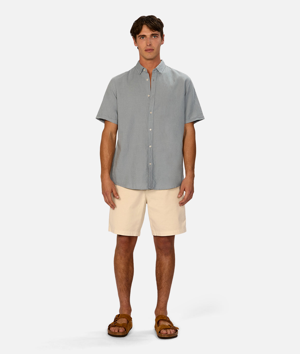 Premium Tennyson Linen Blend Short Sleeve Shirt for Men - Adriatic Blue - Breathable Summer Casual Wear for Beach, Office & Outdoor Activities