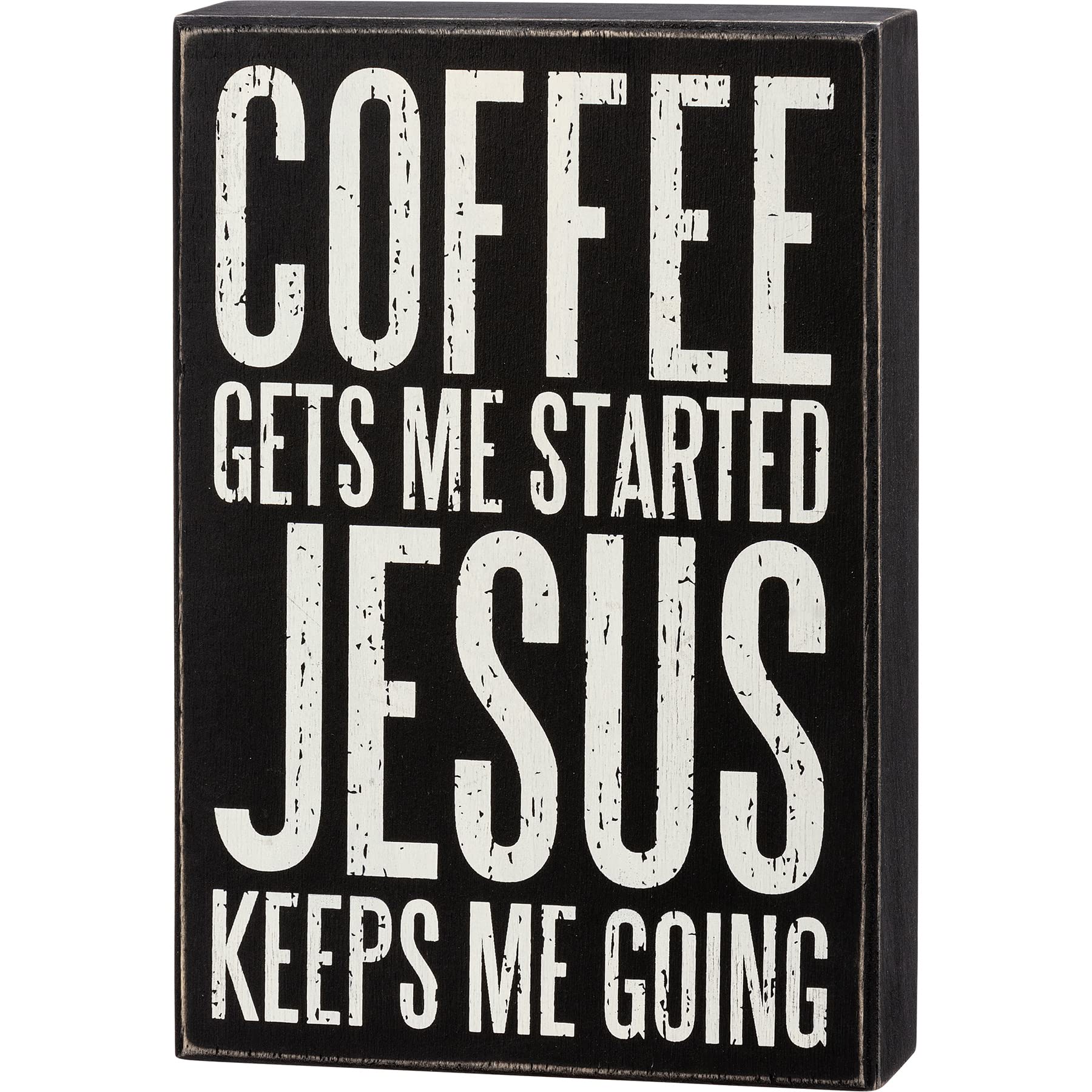 Box Sign - Coffee Gets Me Started - Funny Coffee Lover Gift for Home, Office & Kitchen Decor - Perfect for Coffee Enthusiasts & Baristas