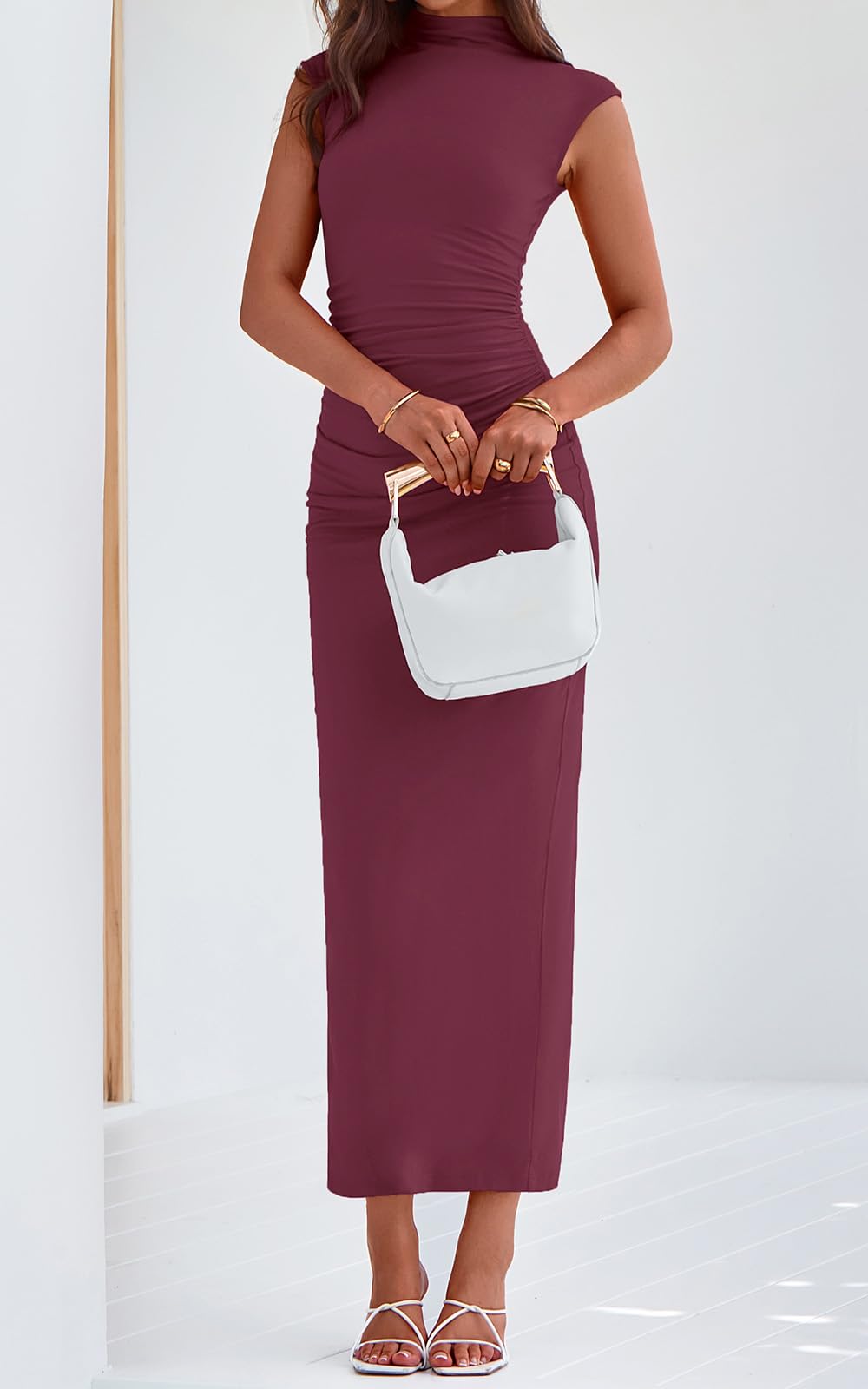 PRETTYGARDEN Women's Summer Maxi Dress - Ruched Bodycon Sleeveless Formal Gown for Wedding Guest, Cocktail Party & Evening Events | Elegant Slit Design for Night Out, Date Night & Special Occasions