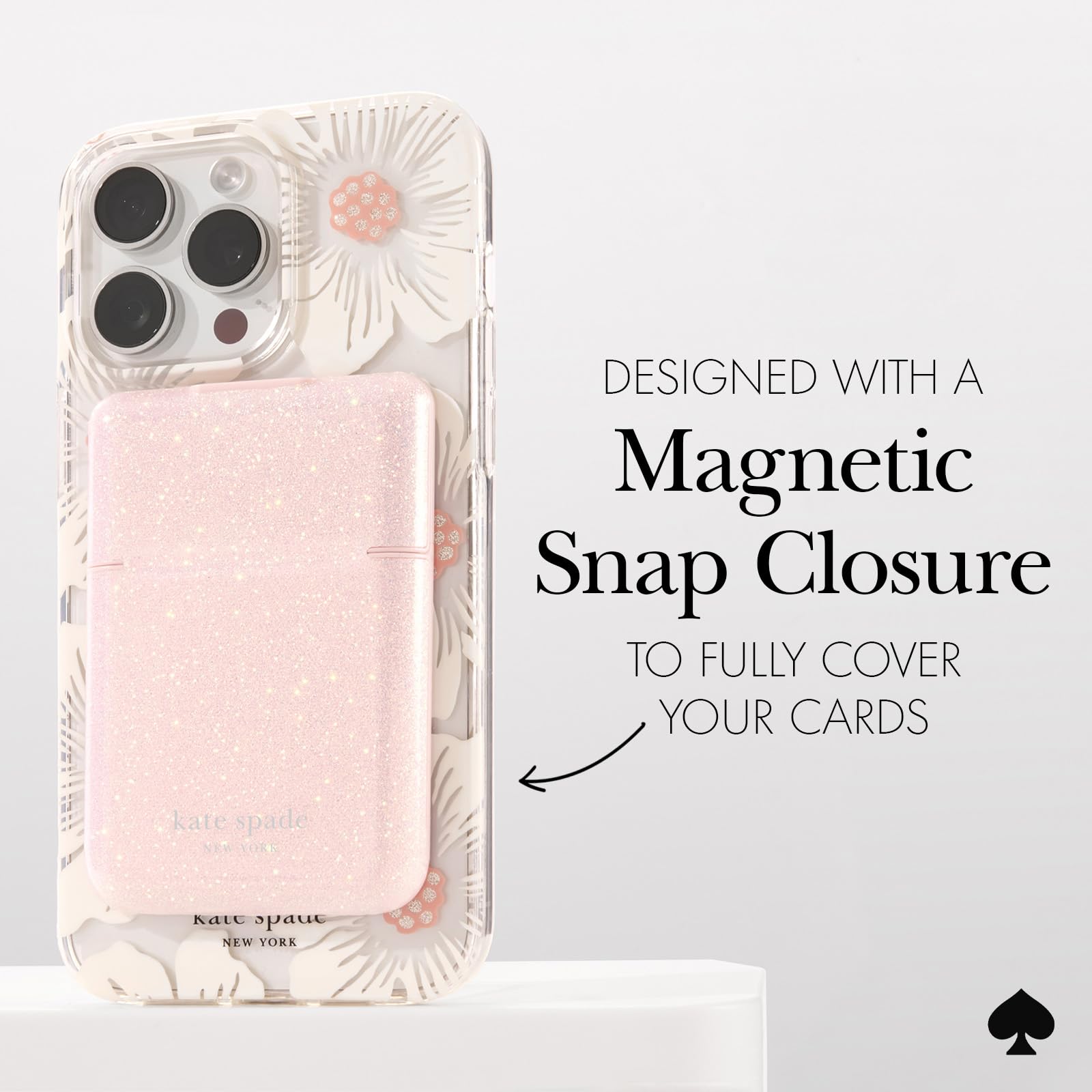 Kate Spade New York Magnetic Flip Phone Wallet & Card Holder - MagSafe Compatible for iPhone 12/13/14/15 - Sparkle Pink - Perfect for Everyday Use, Travel & Hands-Free Shopping