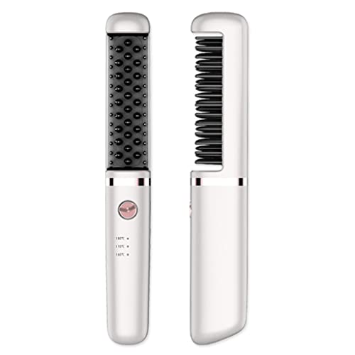JYDQM Wireless Hair Straightening Brush - USB Rechargeable Hot Comb & Portable Hair Straightener for Smooth & Shiny Hair - Professional Hair Flat Iron (White, One Size) - Perfect for Travel, Home & Salon Use