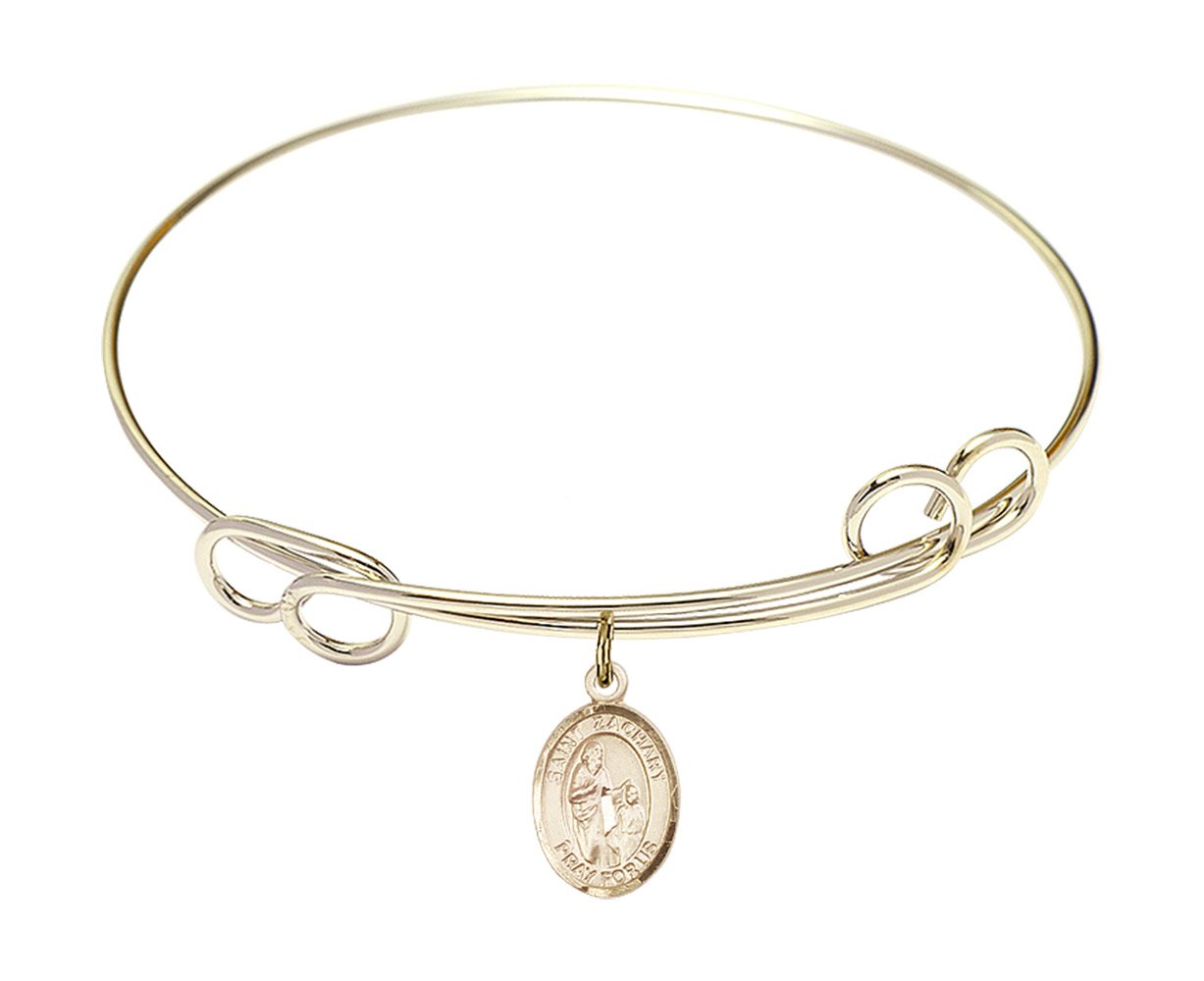 Diamond Jewelry NY Double Loop Bangle Bracelet with St. Zachary Charm - Elegant Gold/Silver Bracelet for Women, Perfect for Weddings, Anniversaries & Special Occasions