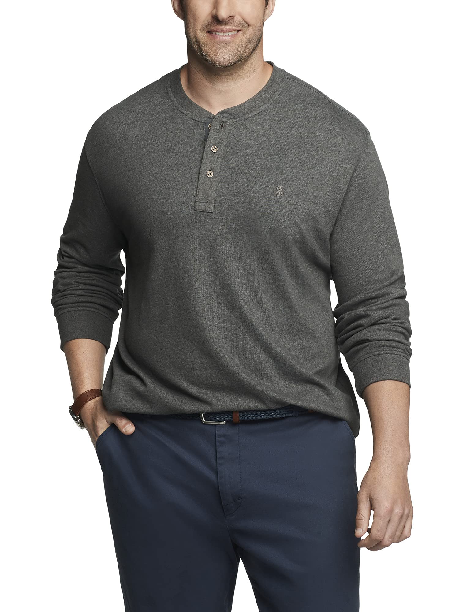 IZOD Men's Big & Tall Saltwater Long Sleeve Henley Shirt - Comfortable Stretch Cotton for Casual Wear & Outdoor Activities