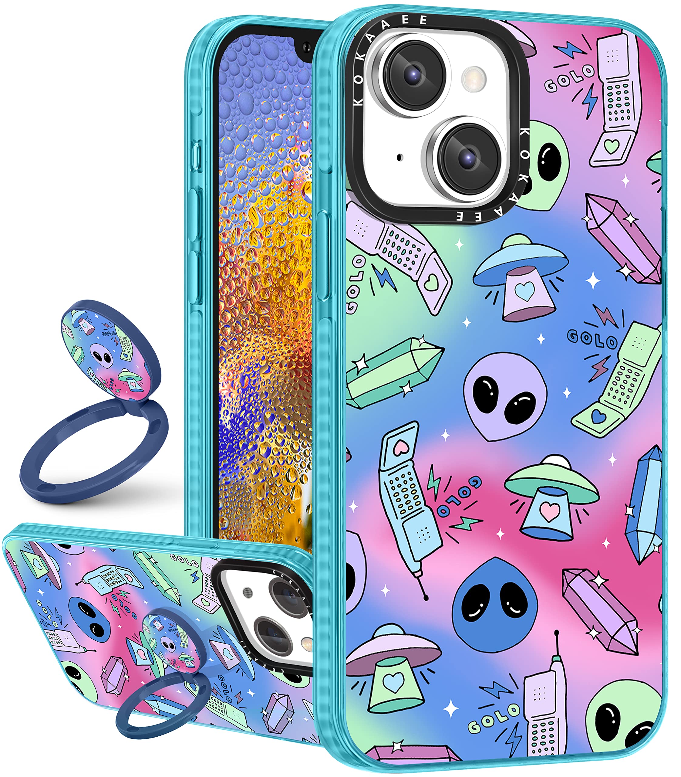 2 in 1 Cute Alien UFO Phone Case for iPhone 14 (6.1