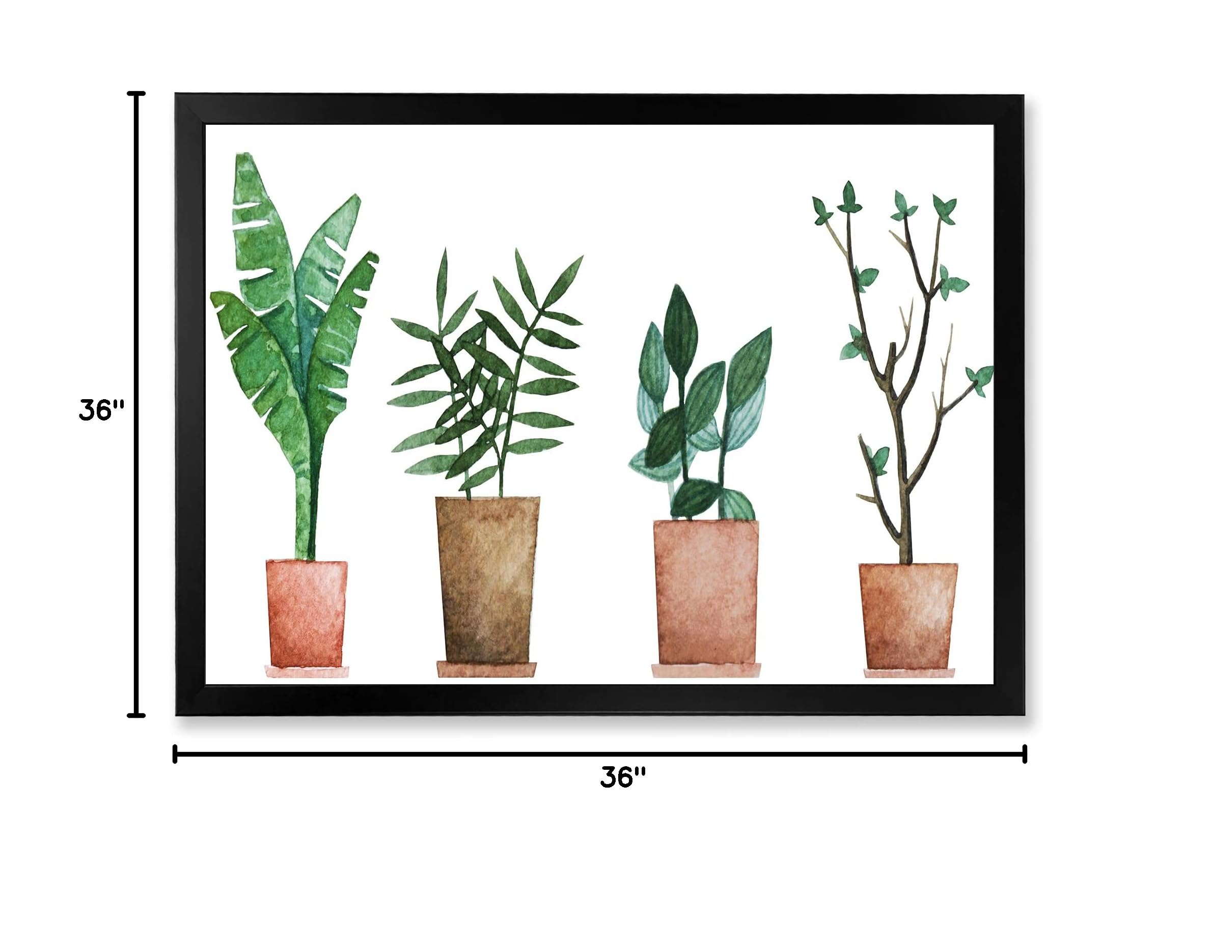 DesignQ Duo of Potted Flowers House Plants - Farmhouse Style Framed Wall Art Decor for Living Room, Bedroom & Office
