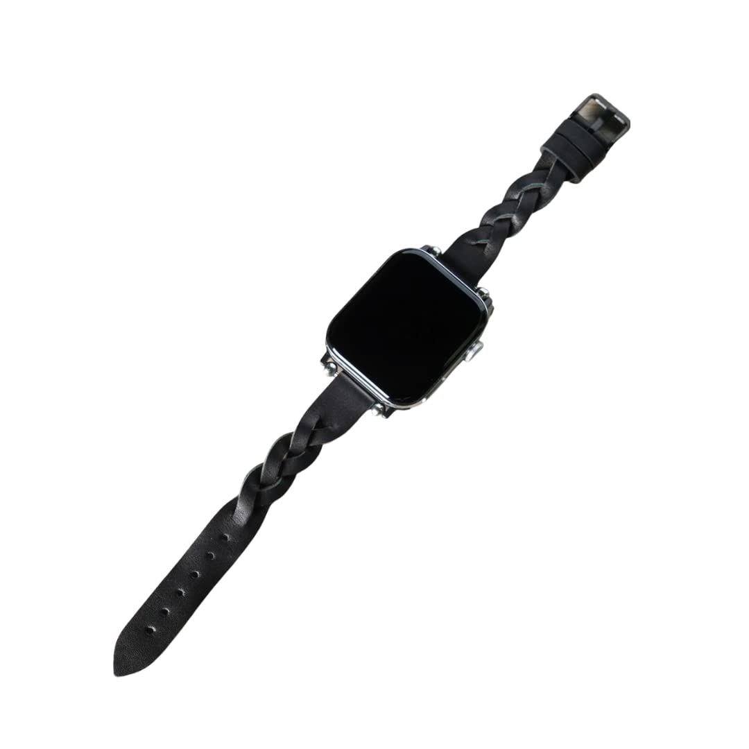 Slim Braided Leather Watch Band for Women - Apple Watch Band Strap (38/40/41mm) with Rose Gold Connector & Black Leather - Perfect for Work, Date Night & Everyday Wear