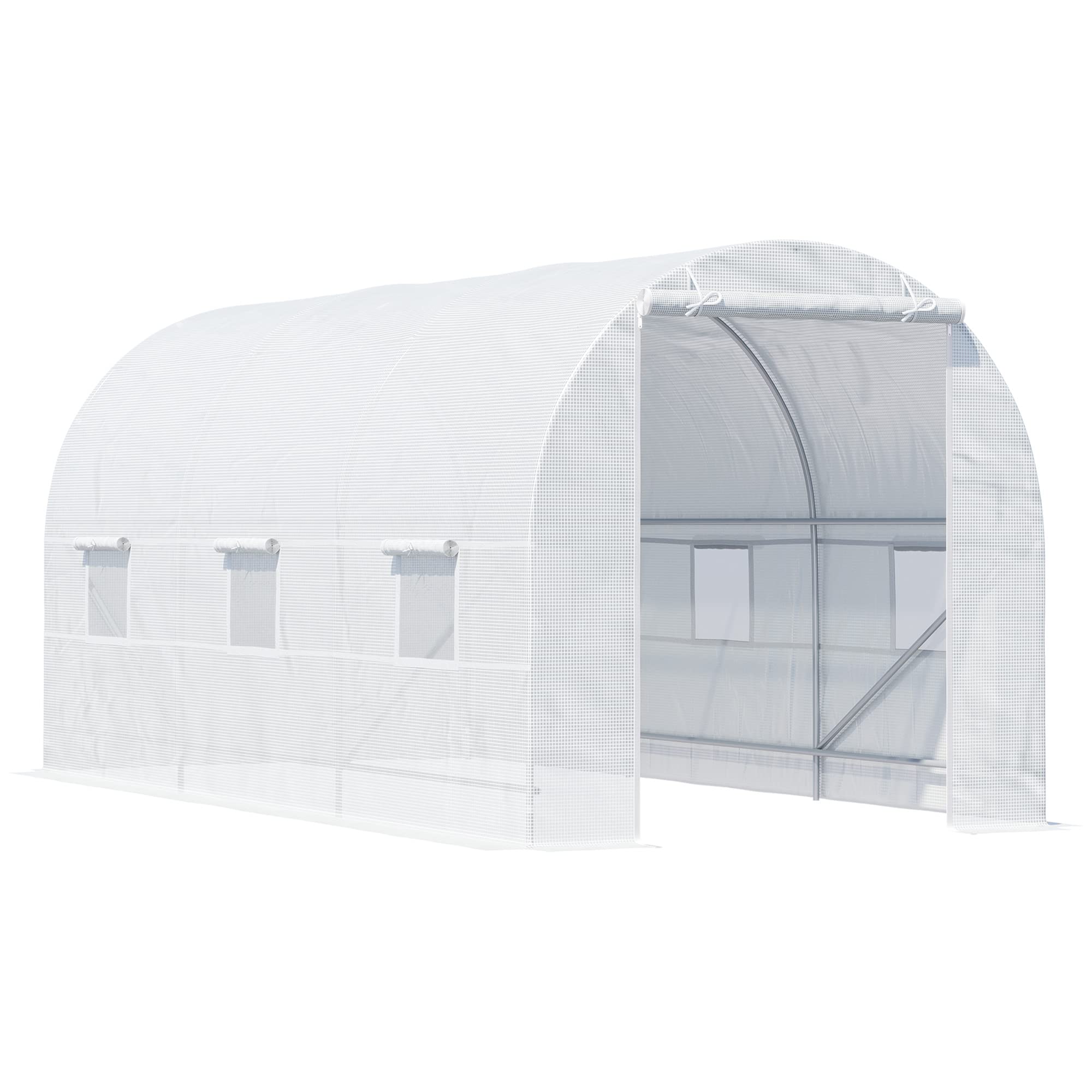 Outsunny 15x7x7ft Walk-in Greenhouse with 6 Roll-up Windows & Door, Large Steel Frame Garden Hot House Kit for Vegetables, Flowers & Plants - Perfect for Backyard Gardening & Year-Round Plant Protection