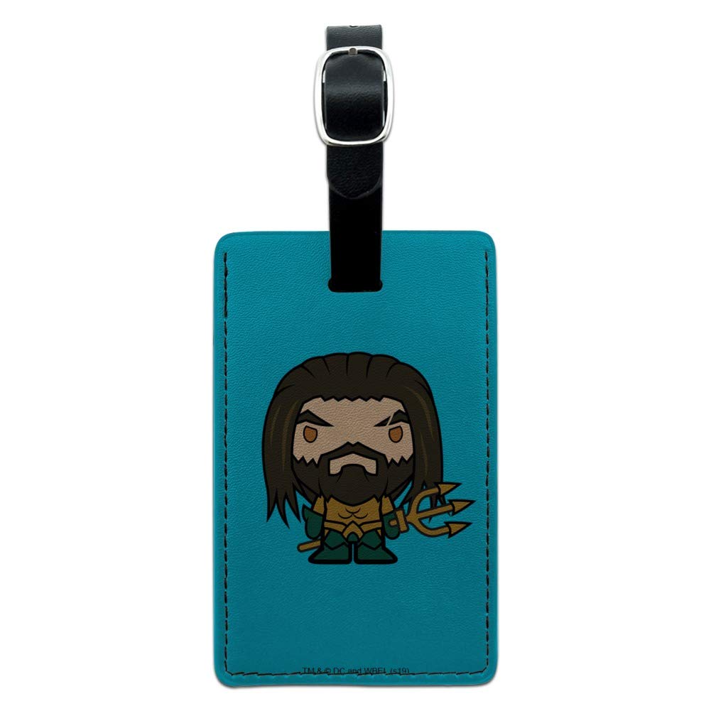 Aquaman Movie Cute Chibi Character Rectangle Leather Luggage Tag - Waterproof ID Card Holder for Travel, Suitcase & Backpack Accessories - Perfect for Cosplay, Comic Con & Superhero Fans