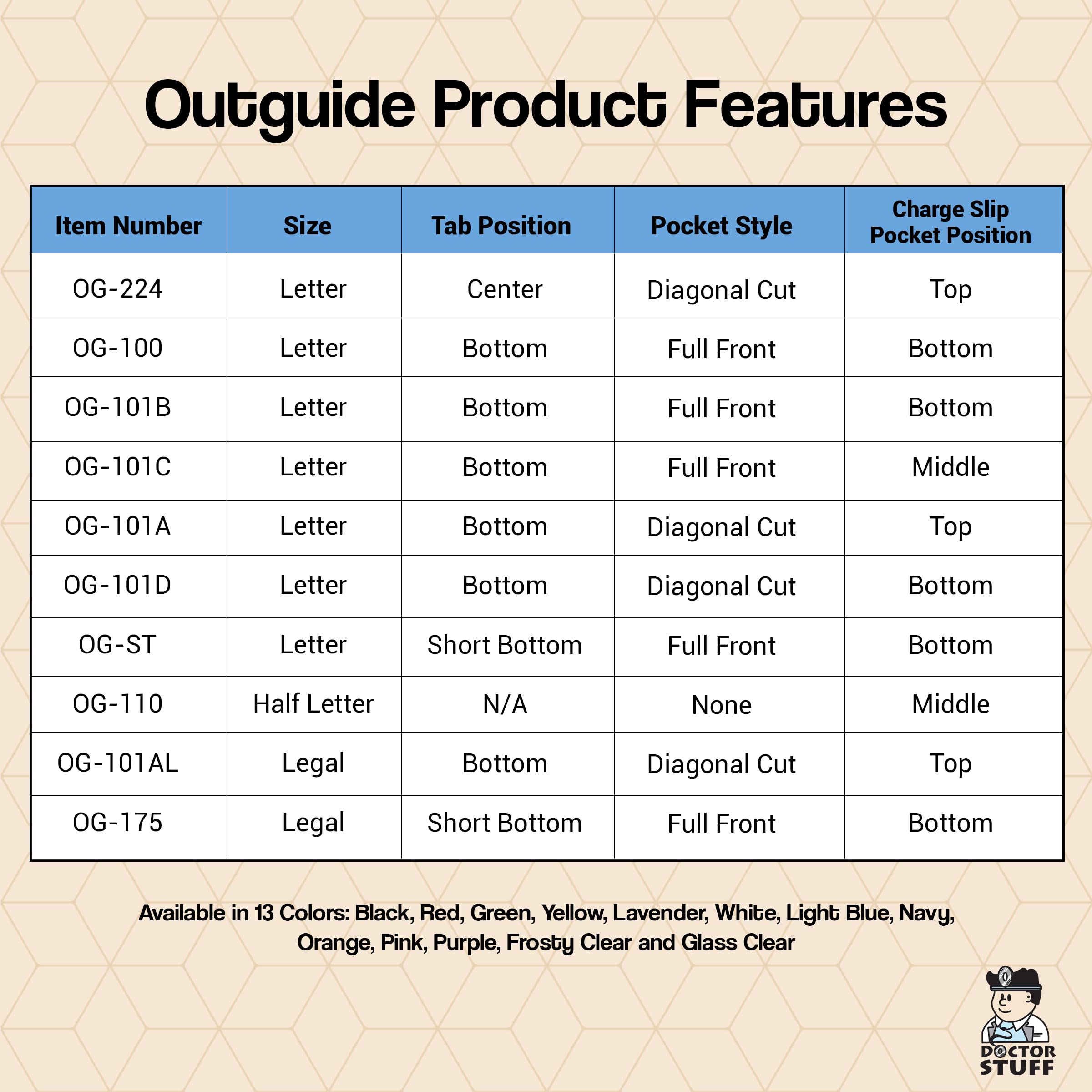 Economy Vinyl Outguides with Charge Out Slip Pocket - Letter Size 4