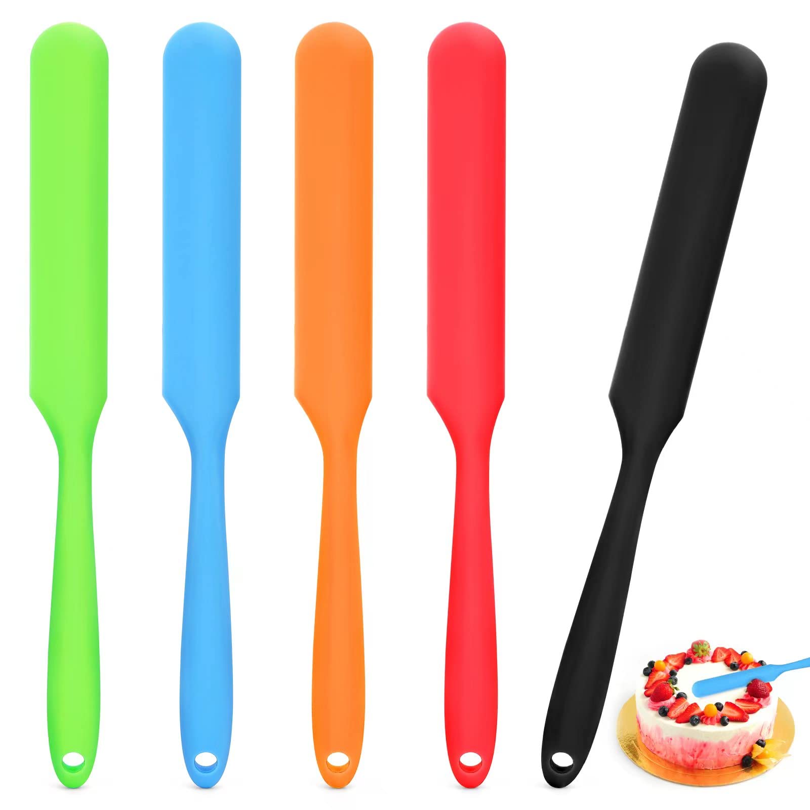 5Pcs Silicone Jar Spatulas Set - 9.8 Inch Non-Stick Heat Resistant Baking Scrapers for Mixing, Stirring, Cake Decorating & Blender Jars (5 Colors) - Perfect for Home Baking, Cooking & Kitchen Essentials