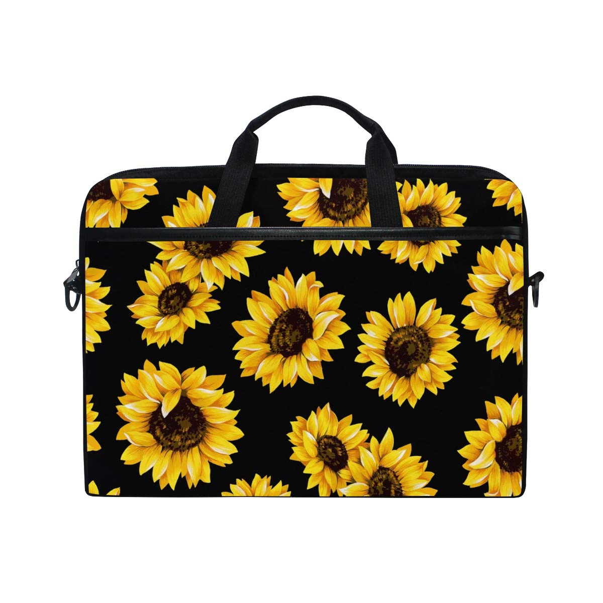 Nander Sunflower Black 15 Inch Laptop Case - Waterproof Laptop Shoulder Bag with Strap, Multi-Functional Notebook Sleeve for Chromebook MacBook Stream - Perfect for Work, School & Travel